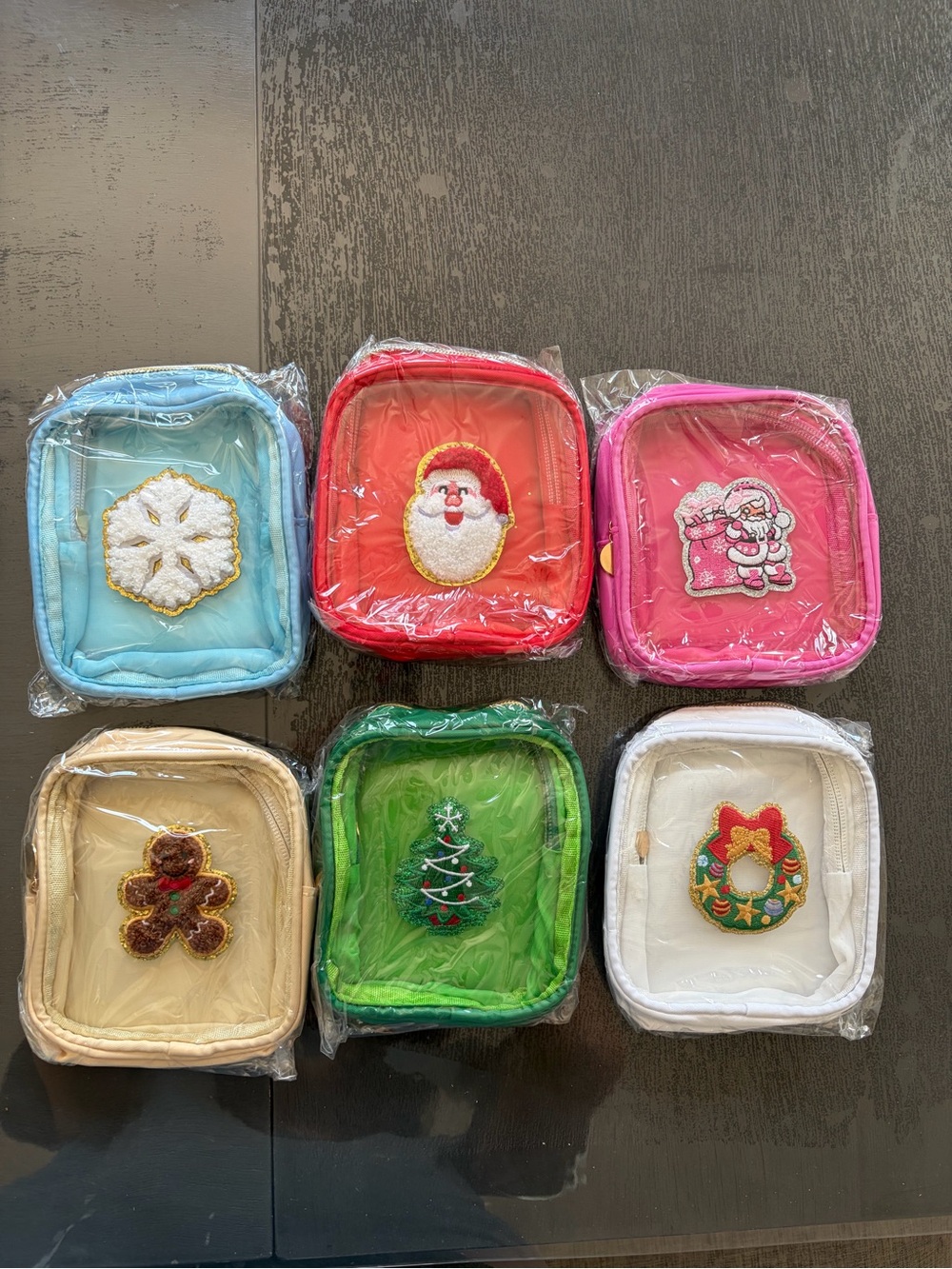 Christmas Holiday Small Zipper Pouches Cosmetic Bags Stocking Stuffers Set of 6